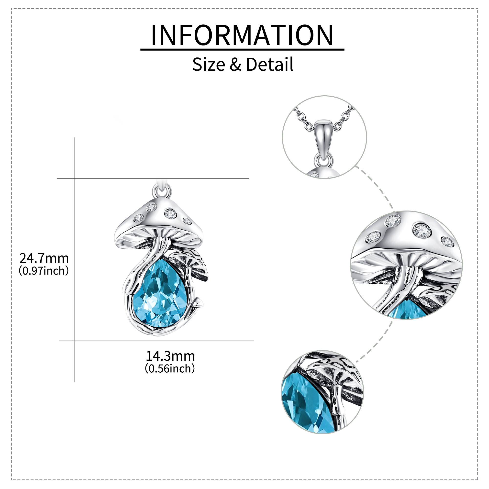 925 Sterling Silver March Birthstone Mushroom Necklace